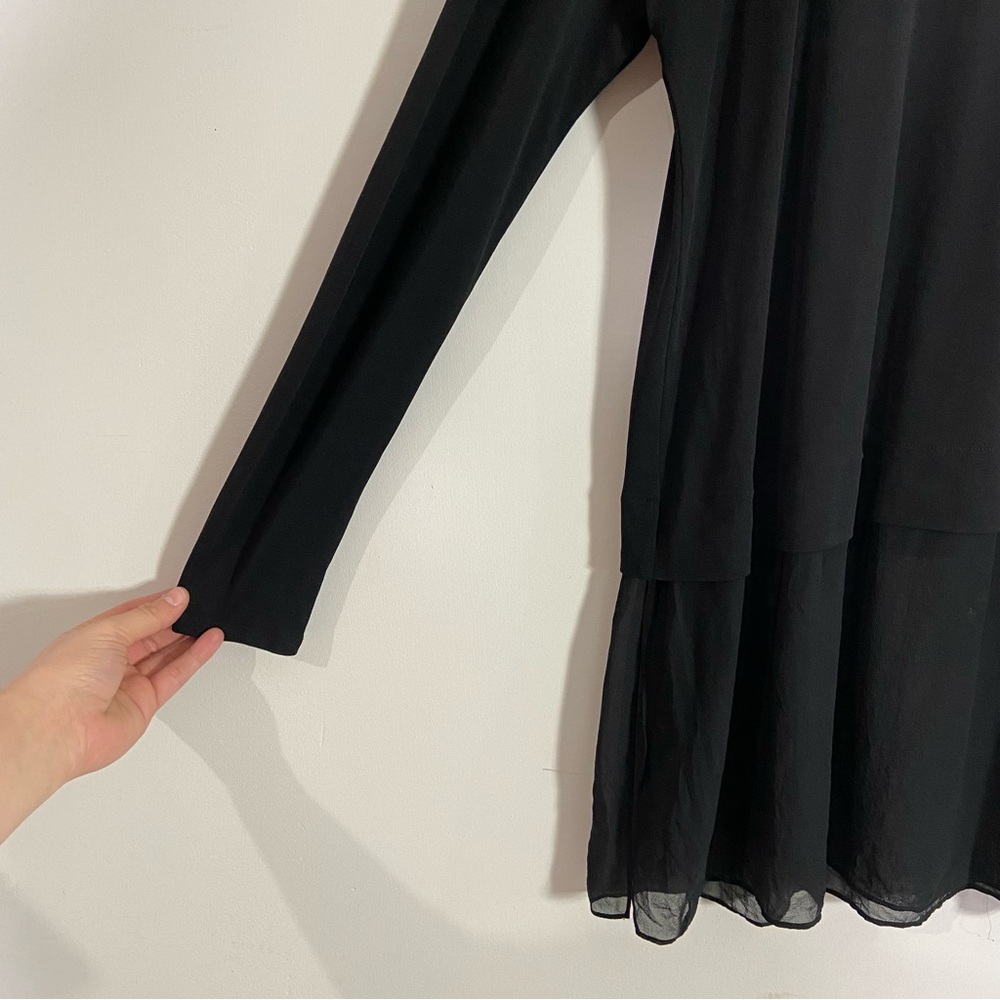 Eileen Fisher Black Silk Long Sleeve Scoop Neck Sheer Panel Top - Picture 5 of 8